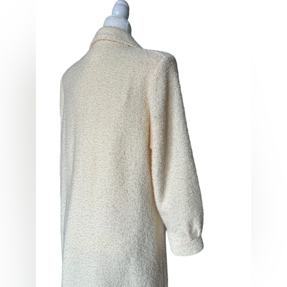 Wool blend Vintage Women's Cream Bouclé Long Trench Coat - S - M - Picture 6 of 11